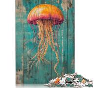 Puzzle Jellyfish on Teal Wood 1000 Piece Jigsaw Puzzle for Adults And Wooden Jigsaw Puzzles Suitable for Adults And Teens 18+ Gift For Birthdays 1000pcs (75x50cm)