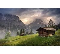 puzzle jigsaw 500 pieces,natural beauty,flowers,fog,Switzerland,valley,in canton of Bern,Grindelwald 52x38CM