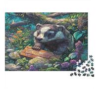 Puzzle Jigsaw for Adults 1000 Pieces, Badger Holding No Trespassing, Wildlife, Impossible Hard Difficult Challenging, Home Decoration, Gift Men Women 52x38cm/1000pcs