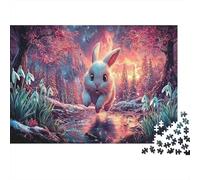 Puzzle Jigsaw for Adults 1000 Pieces, Bunny Leaps over Stream Under Blood Moon, Wildlife, Impossible Hard Difficult Challenging, Home Decoration, Gift Men Women 38x26cm/1000pcs