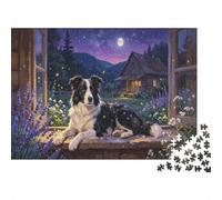 Puzzle Jigsaw for Adults 1000 Pieces, Collie on A Moonlit Windowsill, Impossible Hard Difficult Challenging, Home Decoration, Gift Men Women 70x50cm/1000pcs