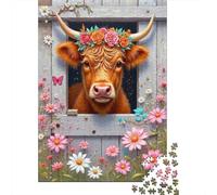 Puzzle Jigsaw for Adults 1000 Pieces, Cow with Flower Crown, Impossible Hard Difficult Challenging, Home Decoration, Gift Men Women 52x38cm/1000pcs
