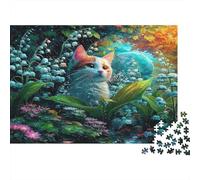 Puzzle Jigsaw for Adults 1000 Pieces, Orange White Cat Among Lilies Moonlit Forest, Impossible Hard Difficult Challenging, Home Decoration, Gift Men Women 52x38cm/1000pcs