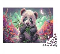 Puzzle Jigsaw for Adults 1000 Pieces, Panda Cub Eating Bamboo Under Crescent Moon, Wildlife, Impossible Hard Difficult Challenging, Home Decoration, Gift Men Women 52x38cm/1000pcs