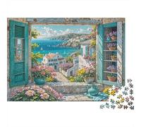Puzzle Jigsaw for Adults 1000 Pieces, Window View of Seaside Village, Scenery, Impossible Hard Difficult Challenging, Home Decoration, Gift Men Women 70x50cm/1000pcs