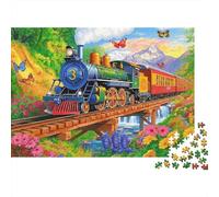 Puzzle Jigsaw Steam Train over Flower Bridge Adults 1000 Pieces Beautiful Scenery Beautiful Decoration Educational Games 52x38cm/1000pcs