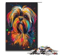 Puzzle Lhasa Apso Dog Art 1000 Piece Jigsaw Wooden for Adults & Kids Age 12 Up Family Fun Puzzle 1000 PCS(38x26cm)