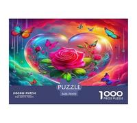 Puzzle Love Flowers 1000 Piece Challenge Game for Adults, Crystal Heart Rose Impossible Jigsaw Puzzles 1000 Pieces Educational Game for Adults Or Families Pieces Gifts 70x50cm/1000pcs