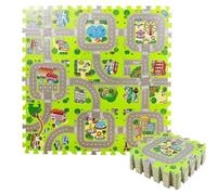 Puzzle Mat Soft Play Foam, 9-piece Foldable Puzzle Mat Street, Multicoloured Interlocking Play Carpet, Outdoor Play Mat for Bedroom Playing with Toy Cars Trucks