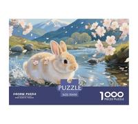 Puzzle Netherland Dwarf Rabbit 1000 Pieces Challenge Game for Adults,Cherry Blossoms Impossible Jigsaw Puzzles 1000 Piece Educational Games Home Decoration 70x50cm/1000pcs