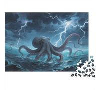 Puzzle Octopus 1000 Piece Challenge Toy for Adults,Thunderstorm Sea View Impossible Jigsaw Puzzles 1000 Piece Educational Game 1000pcs (75x50cm)