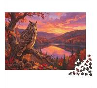 Puzzle Owl on Autumn Sunset Tree Branch Jigsaw - 1000 Pieces Wildlife Educational Games Adults Home Decor 52x38cm/1000pcs Great Gift Adults