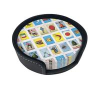 Puzzle Pattern Round Pu Leather Coaster Set Of 6 Homes Kitchen Bars Coffee Beer Tea Mug Tabletop Protection