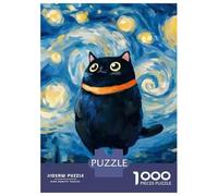 Puzzle Pour Adolescents 1000 Pièces Starry Night Black Chubby Cat Art Puzzle Pour Adultes Jouet Décoration Murale Course De Vitesse Manuelle Défi Éducatif 70x50cm/1000pcs