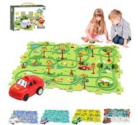 Puzzle Racer Set, 25 Piece Puzzle Racer Kids Car Track Set with Roadmap Puzzle & Little Race Cars PlaySet, Inspires Imagination and Curiosity, Gets the Kids Off Screens & Tablets (Forest/25pc)