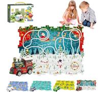Puzzle Racer Set, 25 Piece Puzzle Racer Kids Car Track Set with Roadmap Puzzle & Little Race Cars PlaySet, Inspires Imagination and Curiosity, Gets the Kids Off Screens & Tablets (Christmas/25pc)