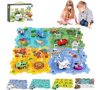 Puzzle Racer Set, 25 Piece Puzzle Racer Kids Car Track Set with Roadmap Puzzle & Little Race Cars PlaySet, Inspires Imagination and Curiosity, Gets the Kids Off Screens & Tablets (Mix/5pc*4)