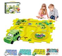 Puzzle Racer Set, 25 Piece Puzzle Racer Kids Car Track Set with Roadmap Puzzle & Little Race Cars PlaySet, Inspires Imagination and Curiosity, Gets the Kids Off Screens & Tablets (Dinosaurs/5pc)