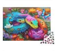 Puzzle Rainbow Boa Constrictor in Tropical Flower Jungle for Adults 1000 Pieces Wildlife Jigsaw Beautiful Decoration for Men Women Educational Games 52x38cm/1000pcs
