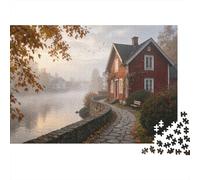 Puzzle Red House in Autumn Mist Adults 1000 Pieces Scenery Jigsaw Beautiful Decoration Educational Games 70x50cm/1000pcs
