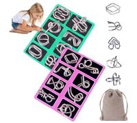 Puzzle Ring, Puzzle Metal, Metal Brain Teaser Puzzles, Steel IQ Games Physics Mind Metals Puzzles for Adults, for Party Favor Challenge, with Pouch(Style C+d)