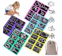 Puzzle Ring, Puzzle Metal, Metal Brain Teaser Puzzles, Steel IQ Games Physics Mind Metals Puzzles for Adults, for Party Favor Challenge, with Pouch(Style A+b+c+d+e)