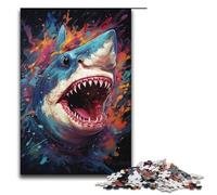 Puzzle Sfor Adults 1000 Piece Colorful Psychedelic Animal Shark Wooden Puzzles 1000 PCS(38x26cm)