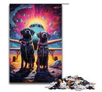 Puzzle Sfor Adults 1000 Piece Dog Standing near Airplane at Night Wooden Puzzles 1000 PCS(75x50cm)