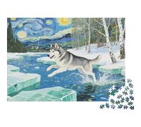 Puzzle Siberian Husky Dog 1000 Pieces Challenge Toy for Adults,Frozen River Impossible Jigsaw Puzzles 1000 Piece Educational Game for Adults Or Families 1000pcs (75x50cm)