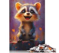 Puzzle Smiling Raccoon Illustration 500 Piece Jigsaw Puzzle for Adults And Wooden Jigsaw Puzzles Suitable for Adults And Teens 18+ Gift For Birthdays 500pcs (52x38cm)
