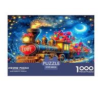 Puzzle Steam Train 1000 Piece Challenge Game for Adults, Neon Starry Night Impossible Jigsaw Puzzles 1000 Pieces Educational Games Puzzle Gifts 38x26cm/1000pcs