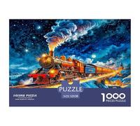 Puzzle Steam Train 1000 Pieces Challenge Game for Adults, Starry Night Snow Bridge Impossible Jigsaw Puzzles 1000 Piece Educational Game for Adults Or Families Pieces Gifts 52x38cm/1000pcs