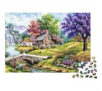 Puzzle Stone Cottage by Waterfall And Hills Jigsaw for Adults 1000 Piece, Scenery, Challenging for The Whole Family & Women, Gifts for Men 38x26cm/1000pcs