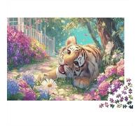 Puzzle Tiger Cub in Garden with Hydrangeas for Adults 1000 Pieces Wildlife Jigsaw Beautiful Decoration for Men Women Educational Games 70x50cm/1000pcs