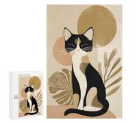 Puzzle Time - Abstract Cat with Botanical Elements, 1000 PCS, Wooden Art Puzzle, New Year Decoration, for Relaxing Solo Or Group Play