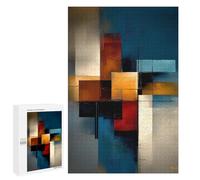 Puzzle Time - Abstract Rectangular Structure - Teal, Ochre & Red Geometry, 1000 PCS, Jigsaw Puzzle for Adults, New Year Party Activity, for Relaxing Solo Or Group Play
