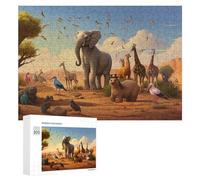 Puzzle Time - African Safari Gathering, 300 PCS, Displayable Picture Puzzle, Seasonal Home Décor, with A Decorative Finished Picture