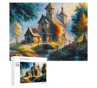 Puzzle Time - Autumnal Church by The Stream, 500 PCS, Decorative Jigsaw for Grown-Ups, New Year Gift - for Detail-Focused Puzzlers