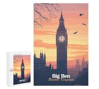 Puzzle Time - Big Ben Sunset, 1000 PCS, Wooden Brain Teaser for Adults, New Year Gift; for Shared Table Time