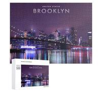 Puzzle Time - Brooklyn Nights City Lights Reflecting on Water, 500 PCS, Challenging Puzzle for Adults, New Year Decoration, for Screen-Free Relaxation at Home