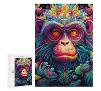 Puzzle Time - Colorful Monkey Illustration, 300 PCS, Wooden Brain Teaser for Adults, New Year Gift; for Shared Table Time