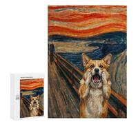 Puzzle Time - Corgi Screaming in Edvard Munch Style, 300 PCS, Decorative Wooden Puzzle, Winter Activity Gift - for A Rewarding Weekend Challenge