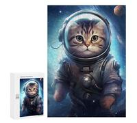 Puzzle Time - Cosmic Space Cat, 300 PCS, Decorative Wooden Puzzle, Winter Activity Gift - for A Rewarding Weekend Challenge