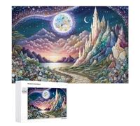 Puzzle Time - Enchanted Castle Under A Starry Sky, 1000 PCS, Displayable Picture Puzzle, Seasonal Home Décor, with A Decorative Finished Picture