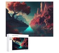 Puzzle Time - Fantasy Landscape with Red Trees, 500 PCS, Displayable Picture Puzzle, New Year Party Activity, for Screen-Free Relaxation at Home