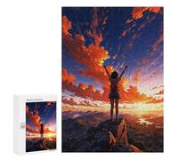 Puzzle Time - Girl on Mountaintop Sunset, 300 PCS, Decorative Wooden Puzzle, Home Décor Activity, for Relaxing Solo Or Group Play