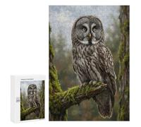 Puzzle Time - Great Grey Owl Perched on Mossy Branch, 300 PCS, Wooden Brain Teaser for Adults, New Year Gift; for Shared Table Time