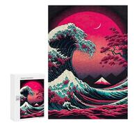 Puzzle Time - Great Wave with Cherry Blossoms, 300 PCS, Wooden Art Puzzle, Home Décor Activity - for Quiet Evenings And Focused Play