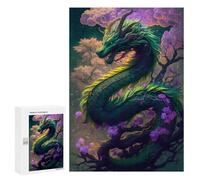 Puzzle Time - Green Dragon Flowers, 300 PCS, Wooden Art Puzzle, Winter Activity Gift; for Shared Table Time