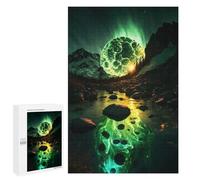 Puzzle Time - Green Moon Reflections in Nature, 1000 PCS, Displayable Picture Puzzle, Year-End Present, for Mindful Indoor Entertainment